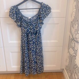 mySTYLE Navy off the shoulder Blue yellow Floral Print Summer dress Size Large